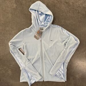 Vintage Y2K Nike Velour Velvet Satin Flare Sleeve Full Zip Hoodie Baby Blue M